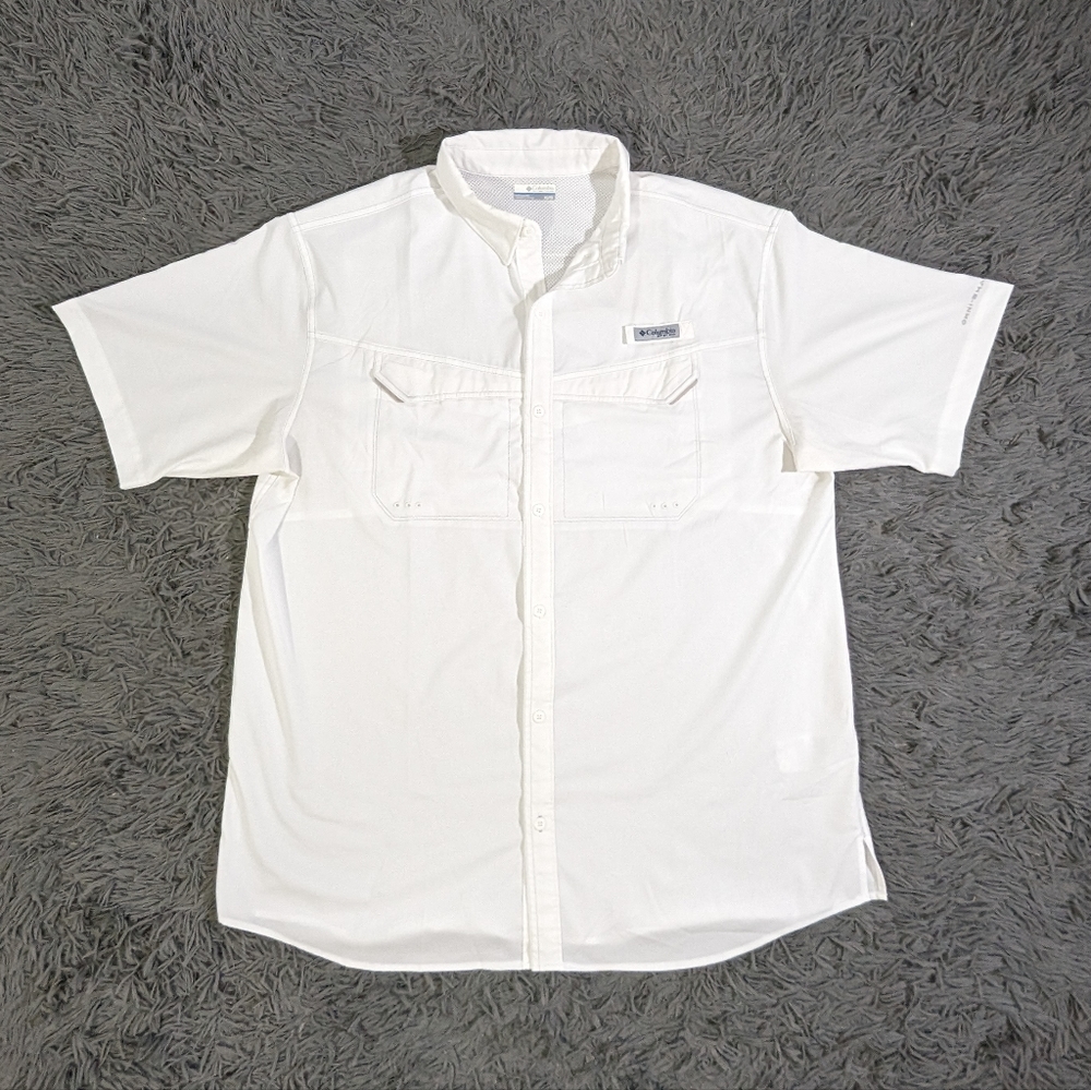 Columbia PFG Shirt Men's XL Button Down Short Sleeve White Omni-Shade Fishing